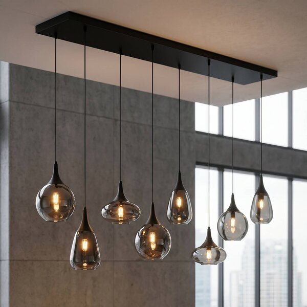 Trio Lighting Lampada a sospensione in vetro Lumina, dimmerabile, Nero, Soggiorno / Sala da pranzo, Vetro, Lampada a sospensione