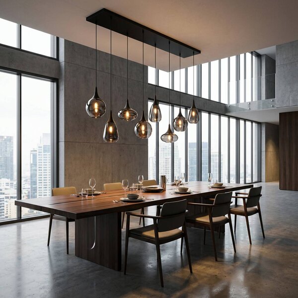 Trio Lighting Lampada a sospensione in vetro Lumina, dimmerabile, Nero, Soggiorno / Sala da pranzo, Vetro, Lampada a sospensione