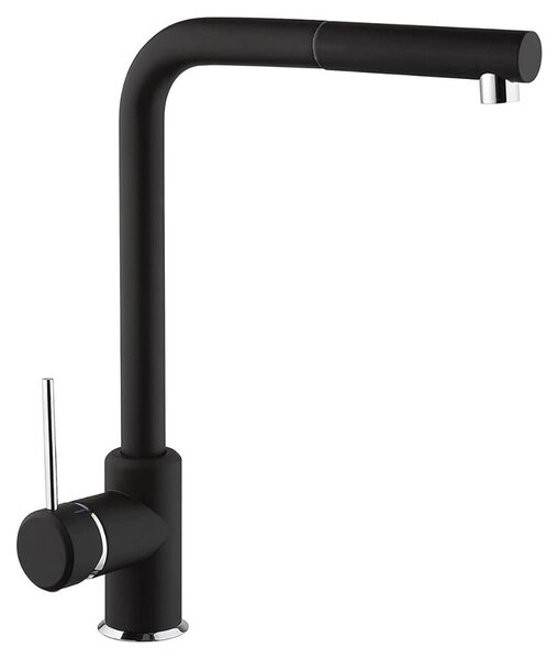 Schläfer 35506520 | Miscelatore Lavello Cucina Nero Opaco, Bocca Girevole 360° a squadra, Rubinetto Cucina Professionale con Doccetta Estraibile in Ottone, Miscelatore Lavello con Doccino Serie Stilo