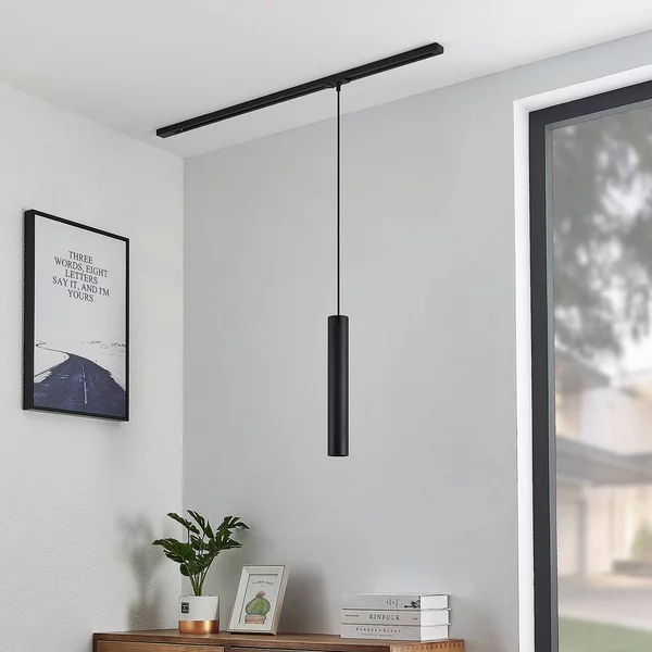 Lampada a sospensione Lindby Linaro, 40 cm, nero, monofase, GU10 Linaro, Nero, Soggiorno / Sala da pranzo, Metallo, Moderno, Lampada a binario