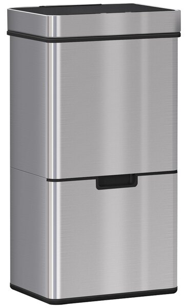 HOMCOM Pattumiera Automatica 72L con Sensore Infrarossi, 3 Scomparti e Coperchio Rimovibile, Acciaio e ABS, 42x30x81cm|Aosom