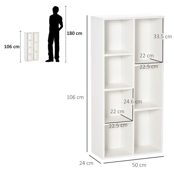 HOMCOM Libreria Moderna a Cubi con 7 Ripiani, in Legno Truciolato, 50x24x106 cm, Bianca|Aosom