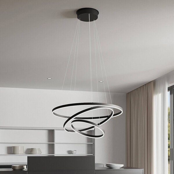Lampada LED a sospensione Arcchio Albiona, nero, 3 anelli, Ø 80 cm Albiona Arcchio, dimmerabile, Nero, Metallo, Moderno