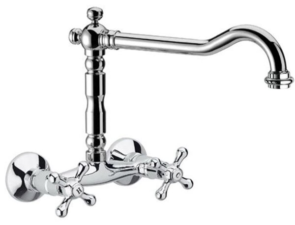 Schläfer 3460112 | Rubinetto Lavello Cucina a Muro con 2 Manopole Stile Antico, Canna Girevole Universale a U da 200mm, Risparmio Acqua, Finitura Cromata, Design Vintage