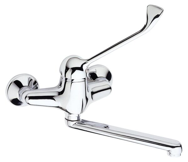 Schläfer 48015110 - Lavello Parete leva lunga con Cromo, Miscelatore Cucina leva clinica con Comando a Gomito, Beccuccio Girevole a 180° distanza fori 15/17 mm