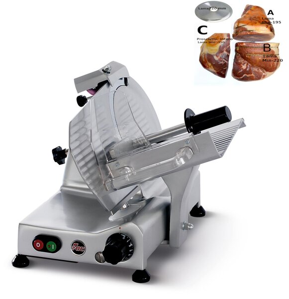 Affettatrice CE Professionale a Gravit� FAC F220 AF con affilatoio Fisso per lama 58x42xh34 cm - Lama 220 mm - 13,5 Kg in lega leggera di alluminio