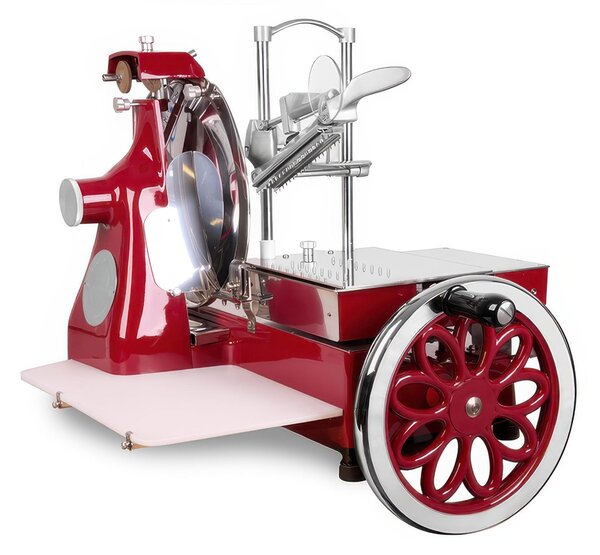 Affettatrice manuale 350Lusso Volano Fiorato Dimensioni 89x70xh 75 cm- peso 63 kg - Lama 350 mm taglio 0-3,0 mm in alluminio acciaio e verniciatura a fuoco rossa