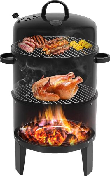 Fornello per affumicatura BBQ, carbonio e acciaio, 115,6 x 47 x 59,7 cm, superficie di cottura 3960 cm², intervallo di temperatura da 38 °C a 204 °C, peso 18 kg