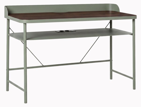 Hariyang - Scrivania da Ufficio 120x82,5x50 cm in Metallo con Prese USB Ripiano in Multistrato Rovere Salvia