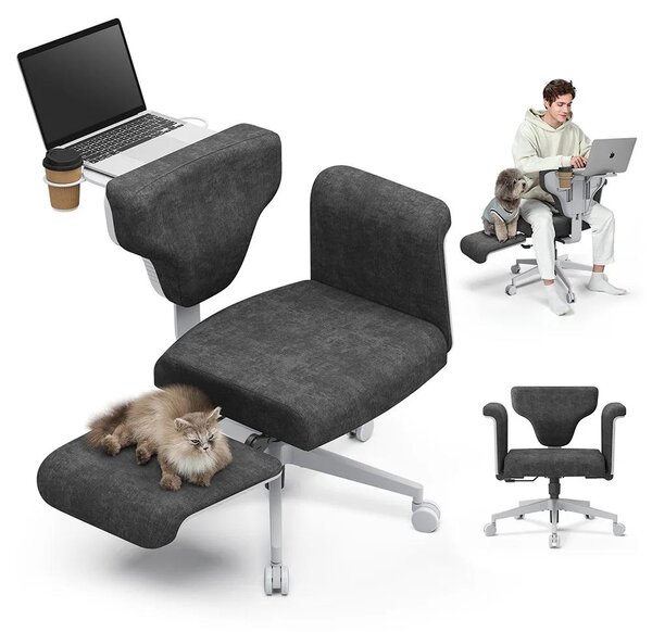 Sedia da ufficio Freedom-X - Sedia girevole ergonomica, adatta a diverse posture - Regolabile in altezza - Pieghevole - Con rotelle - Braccioli, supporto per laptop, portabicchieri - FB-DG