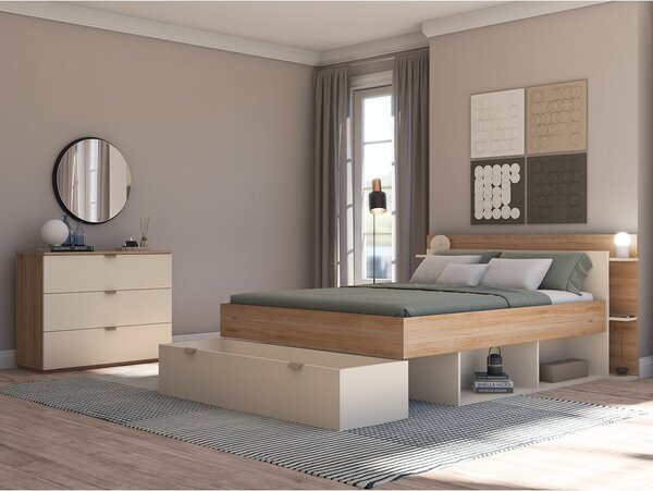 Cassettiera effetto rovere in colore crema-naturale 100x80x40 cm Dennis - Marckeric