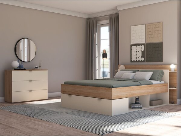 Cassettiera effetto rovere in colore crema-naturale 100x80x40 cm Dennis - Marckeric