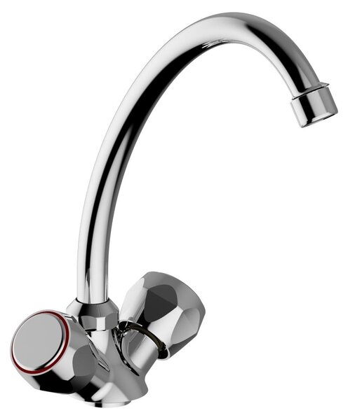 Schläfer 3431411 | Rubinetto Lavello per Cucina Lavanderia Gruppo Monoforo con Vitone per Lavatoio Lavandino Manopola Tonda in Metallo Bocca Girevole Alta. Cromo