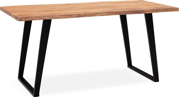 WOHNLING Scrivania 120x60x76 cm Legno massello di acacia / metallo Scrivania per computer Bordo del tronco Scrivania da ufficio per home office Massiccia con gambe a U in nero Tavolo in legno