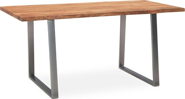 WOHNLING Scrivania 120x60x76 cm Legno massello di acacia / metallo Scrivania per computer Bordo del tronco Scrivania per ufficio domestico Massiccia con gambe trapezoidali in cromo Tavolo in legno