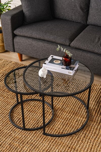 Skye Decor, Black-Grey-60-42, tavolini, nero, vetro, 60 x 43 x 60 cm