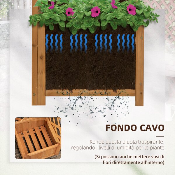 Outsunny Fioriera da Giardino in Legno di Abete Marrone con Grigliato per Piante Rampicanti, Design Elegante, 40x40x145 cm|Aosom