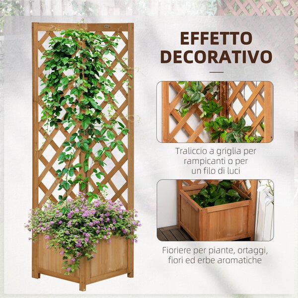 Outsunny Fioriera da Giardino in Legno di Abete Marrone con Grigliato per Piante Rampicanti, Design Elegante, 40x40x145 cm|Aosom