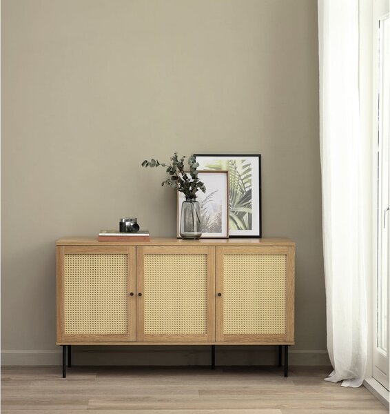 Cassettiera bassa effetto rovere colore naturale 140x80 cm Pensacola - Unique Furniture