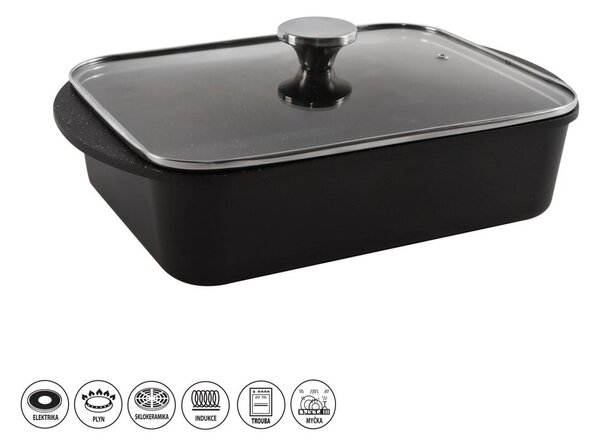 Pirofila in alluminio antiaderente con coperchio in vetro , 35 x 22,5 cm Grande - Orion