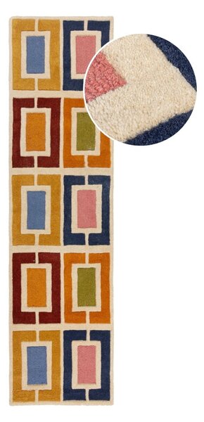 Passatoia in lana tessuta a mano 60x230 cm Retro Blocks - Flair Rugs