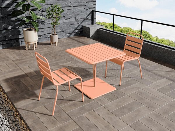 Sala da pranzo da giardino un tavolo L.80 cm e 2 sedie impilabili in Metallo Pesca - MIRMANDE di MYLIA