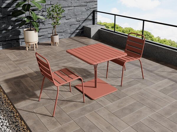 Sala da pranzo da giardino un tavolo L.80 cm e 2 sedie impilabili in Metallo Terracotta - MIRMANDE di MYLIA