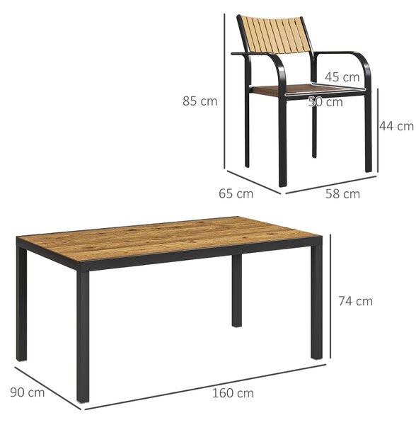 Outsunny Set Tavolo da Giardino Allungabile con 6 Sedie da Esterno Impilabili, Acciaio e Textilene, Marrone