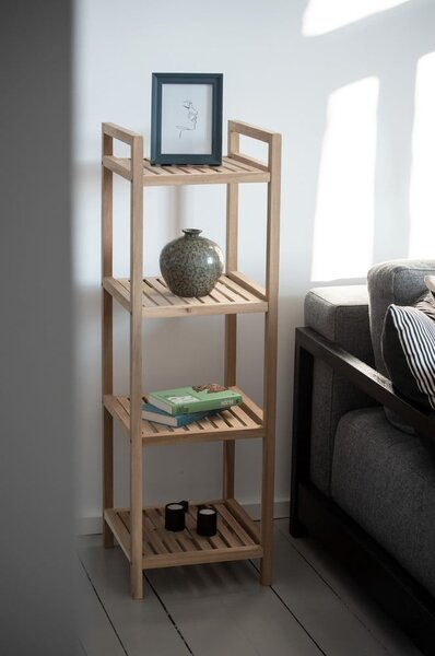 Scaffale da bagno in legno di acacia con quattro ripiani su ruote 35x110 cm Acina - Wenko