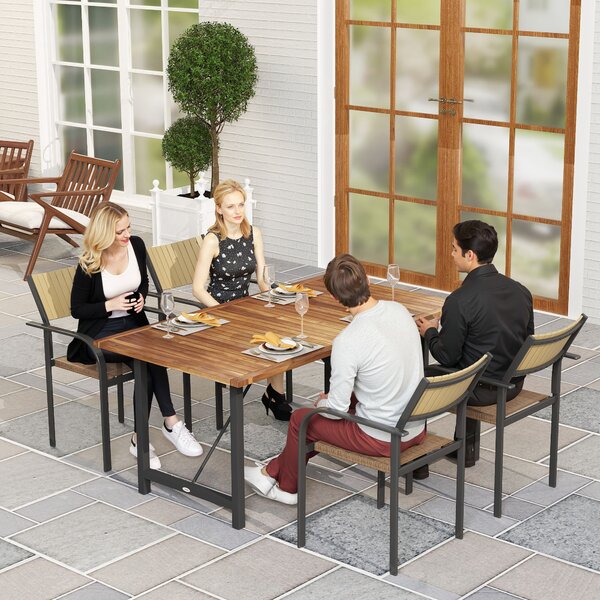 Outsunny Tavolo da Giardino 160x90 cm in Legno di Acacia e Acciaio con Piano a Doghe, Teak