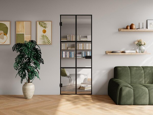 Porta reversibile senza telaio in vetro temperato Nero H204 x L83 cm - SEROTO