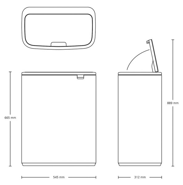 Bidone in acciaio nero opaco touch 60 l Bo Touch Bin - Brabantia