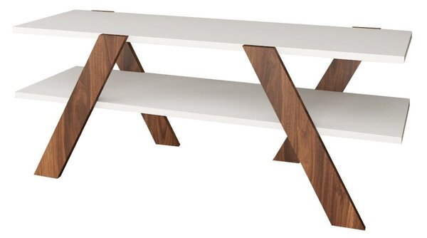 Tavolo TV bianco/naturale in noce 120x33 cm Basic - Kalune Design