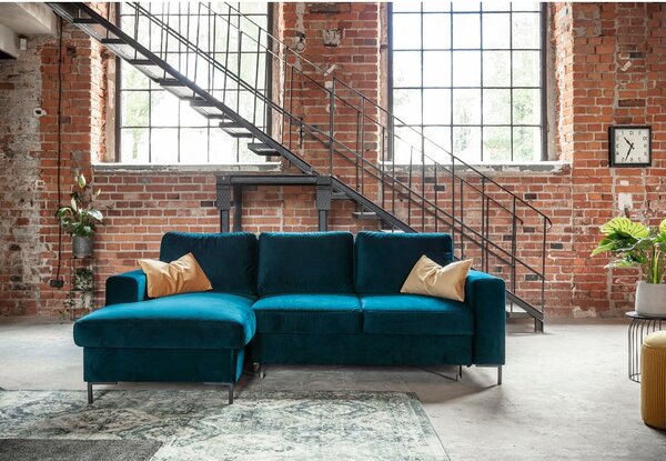 Divano letto angolare in velluto color petrolio (angolo sinistro) Lofty Lilly - Miuform