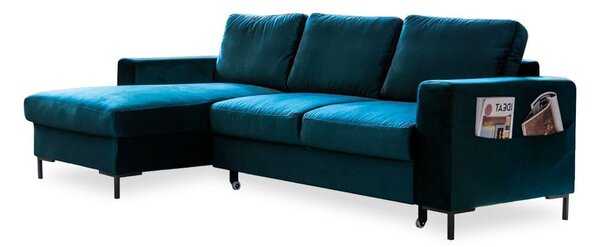 Divano letto angolare in velluto color petrolio (angolo sinistro) Lofty Lilly - Miuform