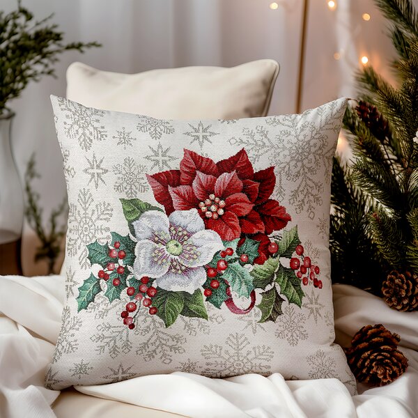 Lussuosa federa cuscino natalizio di gobelin con motivo di fiori di Natale