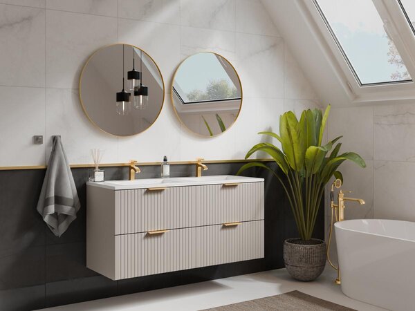 Mobile sotto lavabo sospeso a righe L120 cm Beige - ZEVARA