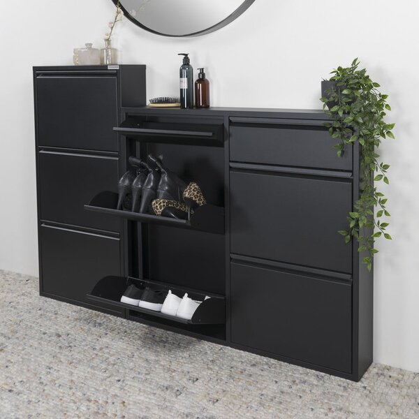 Scarpiera nera in metallo con ante ribaltabili 98x86x15 cm Billy – Spinder Design