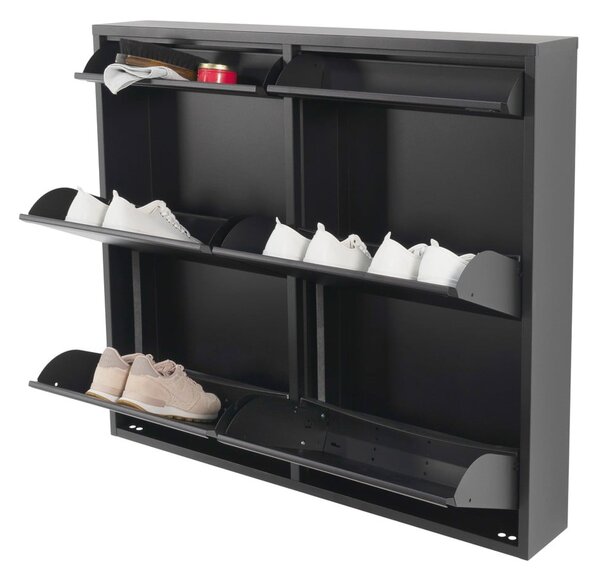 Scarpiera nera in metallo con ante ribaltabili 98x86x15 cm Billy – Spinder Design