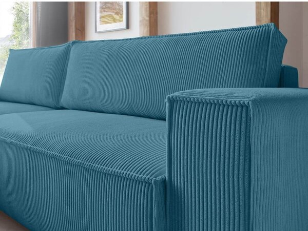 Divano angolare turchese allungabile con rivestimento in velluto a coste Nihad – Bobochic Paris