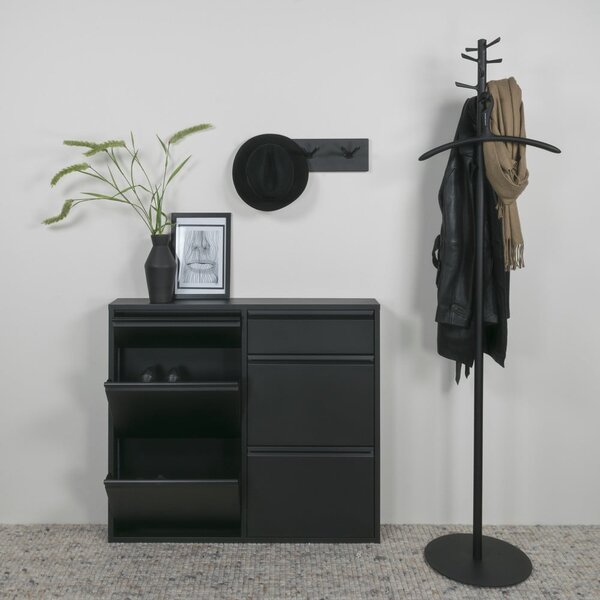 Scarpiera nera in metallo con ante ribaltabili 98x86x15 cm Billy – Spinder Design
