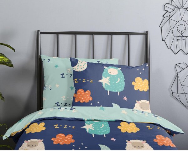 Set copripiumino e federa da bambini blu in cotone per letto singolo ed esteso 140x220 cm Sheep – Good Morning