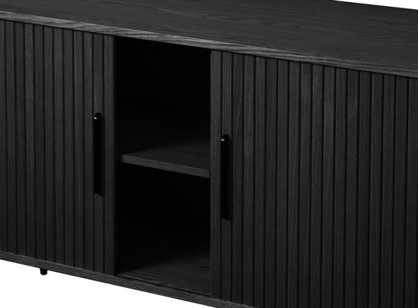 Cassettiera bassa nera in rovere con ante scorrevoli 76x180 cm Nola - Unique Furniture