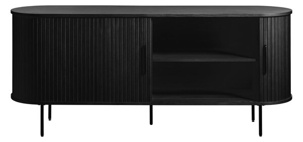 Cassettiera bassa nera in rovere con ante scorrevoli 76x180 cm Nola - Unique Furniture