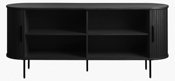 Cassettiera bassa nera in rovere con ante scorrevoli 76x180 cm Nola - Unique Furniture