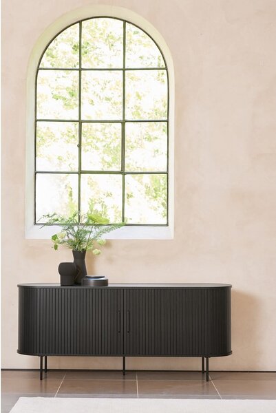 Cassettiera bassa nera in rovere con ante scorrevoli 76x180 cm Nola - Unique Furniture
