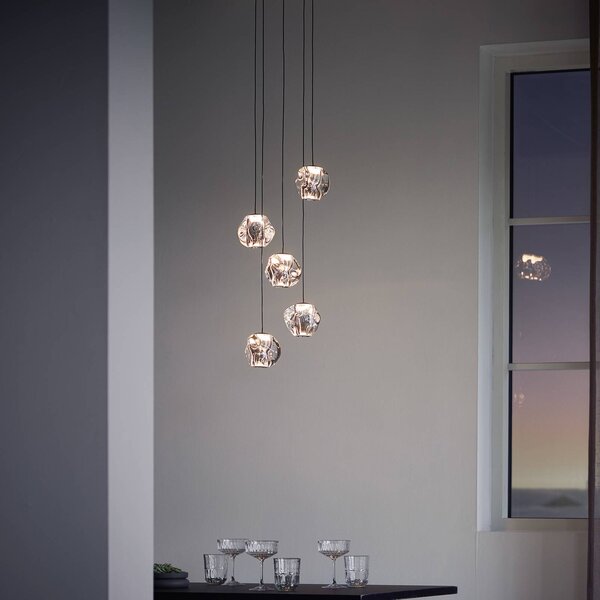 LOOM DESIGN Lampada a sospensione Ice Ball, cromo/chiaro, 5 luci dimmerabile, Cromo / Argento, Soggiorno / Sala da pranzo, Plastica, Moderno