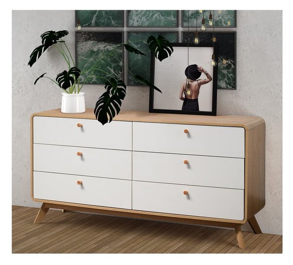 Cassettiera bianca/di colore naturale con effetto rovere 150x74x39 cm Caitlin – Støraa