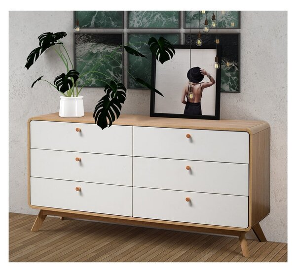 Cassettiera bianca/di colore naturale con effetto rovere 150x74x39 cm Caitlin – Støraa