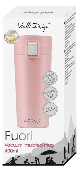 Tazza termica da viaggio rosa, 400 ml Fuori - Vialli Design